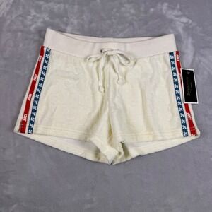Juicy Couture Black Label Y2K Cream Velour Logo Shorts Side Stripe XS NEW